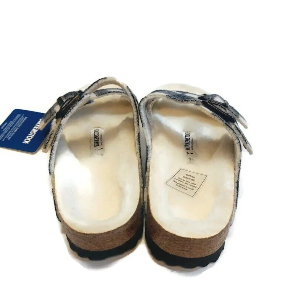 Birkenstock Arizona Rivet Fur Lined Wool Sandals Womens Size 5 Plaid White EU 36 - Picture 6 of 10